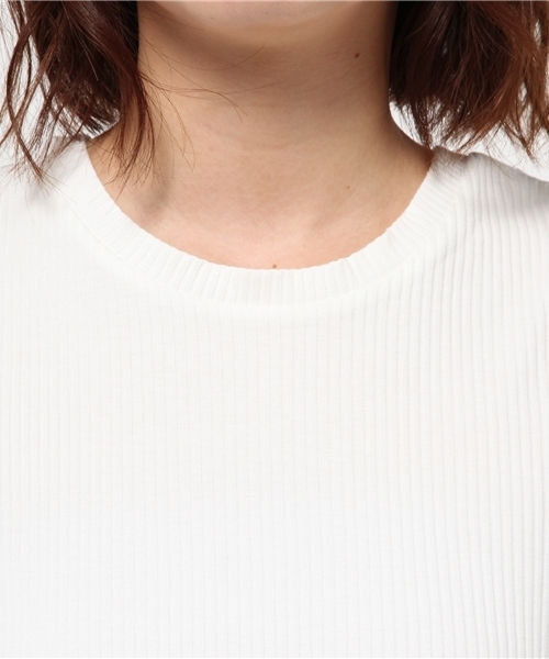 mystic（ミスティック）の「袖シフォンテレコTシャツ（Tシャツ/カットソー・レディース・オフホワイト/グレー/ブラック/ネイビー・ﾌﾘ-）」の8枚目の写真