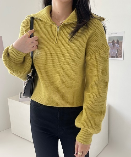 COCOMOMO(ココモモ)の「クロップド丈ハーフジップニット(ニット/セーター・レディース・イエロー/ベージュ/ブラック・FREE)」の13枚目の写真