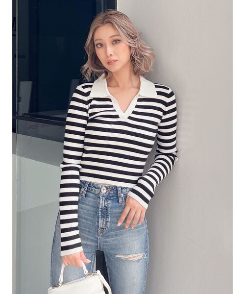 GYDA（ジェイダ）の「POLO ニットトップス（ニット/セーター・レディース・ブラック/オフホワイト/その他1・FREE）」の3枚目の写真