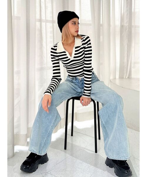 GYDA（ジェイダ）の「POLO ニットトップス（ニット/セーター・レディース・ブラック/オフホワイト/その他1・FREE）」の20枚目の写真