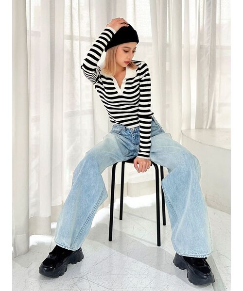 GYDA（ジェイダ）の「POLO ニットトップス（ニット/セーター・レディース・ブラック/オフホワイト/その他1・FREE）」の4枚目の写真