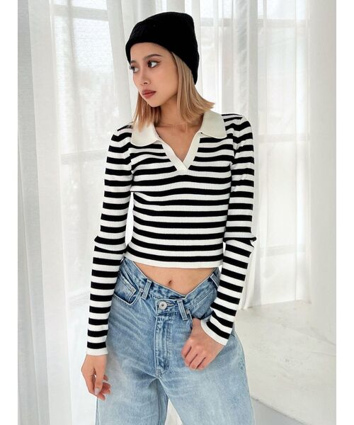 GYDA（ジェイダ）の「POLO ニットトップス（ニット/セーター・レディース・ブラック/オフホワイト/その他1・FREE）」の13枚目の写真