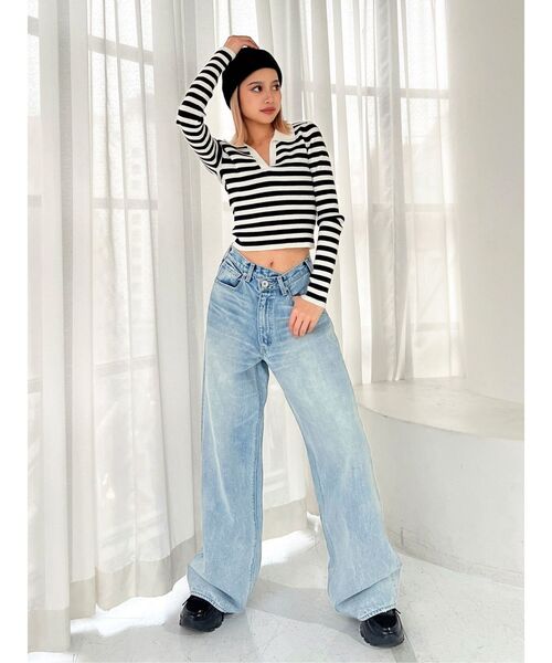 GYDA（ジェイダ）の「POLO ニットトップス（ニット/セーター・レディース・ブラック/オフホワイト/その他1・FREE）」の5枚目の写真