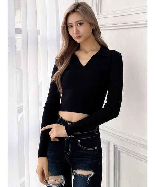 GYDA（ジェイダ）の「POLO ニットトップス（ニット/セーター・レディース・ブラック/オフホワイト/その他1・FREE）」の8枚目の写真