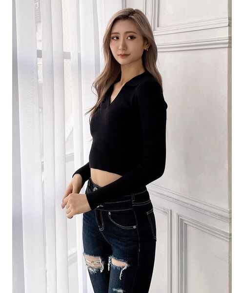 GYDA（ジェイダ）の「POLO ニットトップス（ニット/セーター・レディース・ブラック/オフホワイト/その他1・FREE）」の18枚目の写真