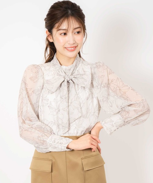 NOELA(ノエラ)の「ラメカットジャガードリボンブラウス(シャツ/ブラウス・レディース・ベージュ/グレー/オフホワイト・フリー)」の12枚目の写真