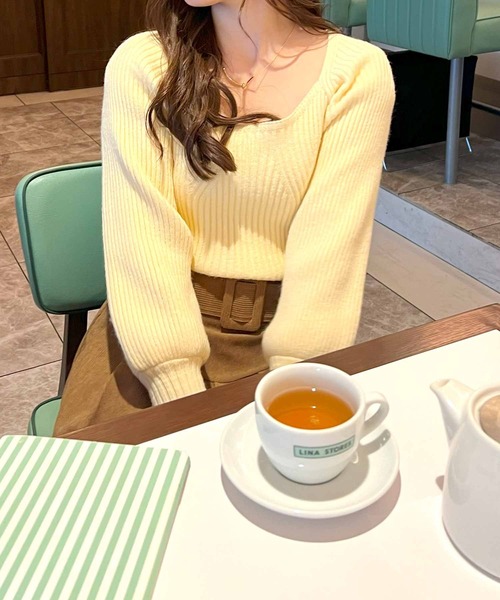 frunco（フランコ）の「スクエアネックリブニット（ニット/セーター・レディース・ブラック/アイボリー/レッド/グリーン・FREE）」の5枚目の写真
