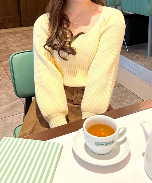 frunco（フランコ）の「スクエアネックリブニット（ニット/セーター・レディース・ブラック/アイボリー/レッド/グリーン・FREE）」の6枚目の写真