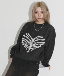ダブルジャガードハートモチーフオーバーサイズニット