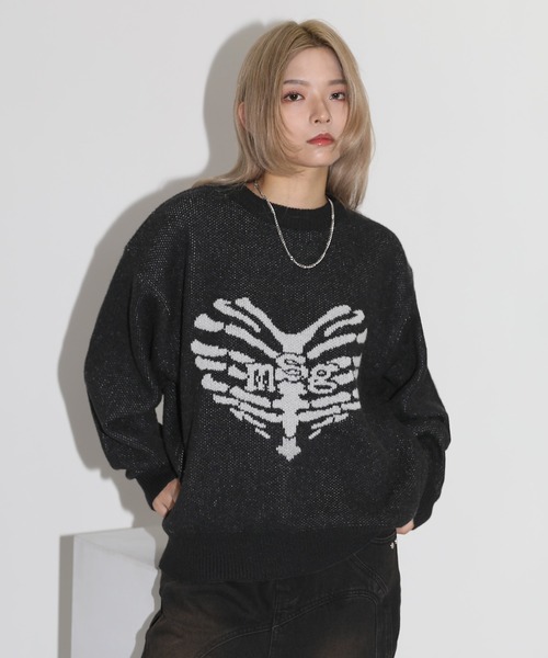 MSG(エムエスジー)の「ダブルジャガードハートモチーフオーバーサイズニット(ニット/セーター・メンズ・オフホワイト/ブラック/ライトグリーン・L/M/S)」の15枚目の写真