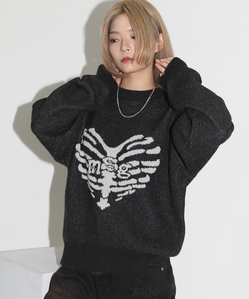 MSG(エムエスジー)の「ダブルジャガードハートモチーフオーバーサイズニット(ニット/セーター・メンズ・オフホワイト/ブラック/ライトグリーン・L/M/S)」の18枚目の写真