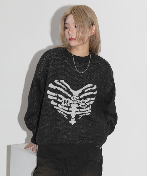 MSG(エムエスジー)の「ダブルジャガードハートモチーフオーバーサイズニット(ニット/セーター・メンズ・オフホワイト/ブラック/ライトグリーン・L/M/S)」の19枚目の写真