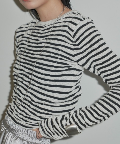 Aunt Marie's（アントマリーズ）の「シャーリングクロップドトップス（Tシャツ/カットソー・レディース・ブラック/イエロー/その他/ホワイト/ベージュ・FREE）」の5枚目の写真