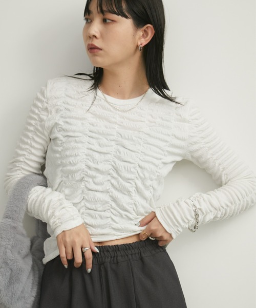 Aunt Marie's（アントマリーズ）の「シャーリングクロップドトップス（Tシャツ/カットソー・レディース・ブラック/イエロー/その他/ホワイト/ベージュ・FREE）」の17枚目の写真