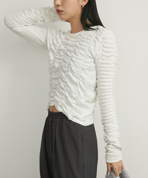 Aunt Marie's（アントマリーズ）の「シャーリングクロップドトップス（Tシャツ/カットソー・レディース・ブラック/イエロー/その他/ホワイト/ベージュ・FREE）」の21枚目の写真