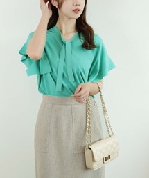 ハイゲージラッフルスリーブボウタイニット