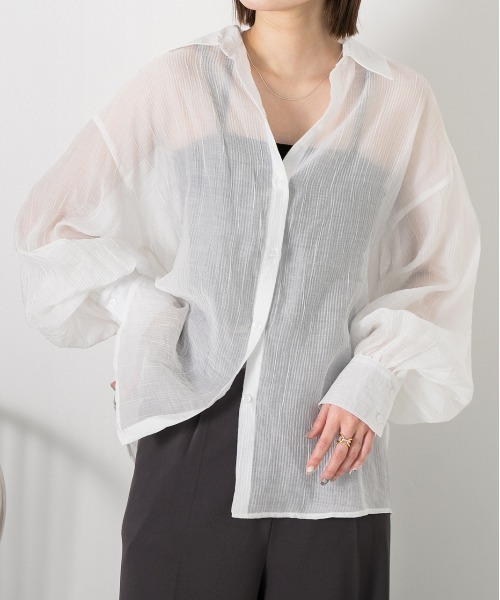 ad thie（アドティエ）の「サッカー素材 ビッグシアーシャツ（シャツ/ブラウス・レディース・ブルー/オフホワイト/ブラック/イエロー/ピンク/ライトグレー・FREE）」の2枚目の写真