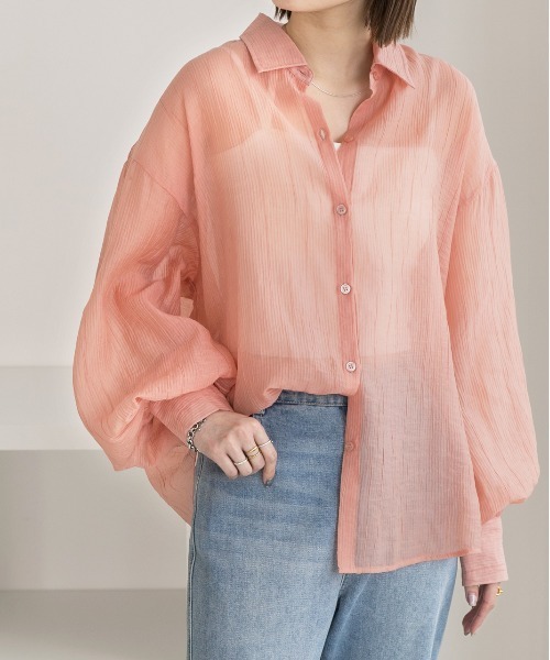 ad thie（アドティエ）の「サッカー素材 ビッグシアーシャツ（シャツ/ブラウス・レディース・ブルー/オフホワイト/ブラック/イエロー/ピンク/ライトグレー・FREE）」の6枚目の写真