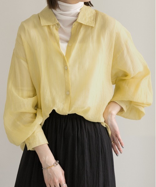 ad thie（アドティエ）の「サッカー素材 ビッグシアーシャツ（シャツ/ブラウス・レディース・ブルー/オフホワイト/ブラック/イエロー/ピンク/ライトグレー・FREE）」の5枚目の写真