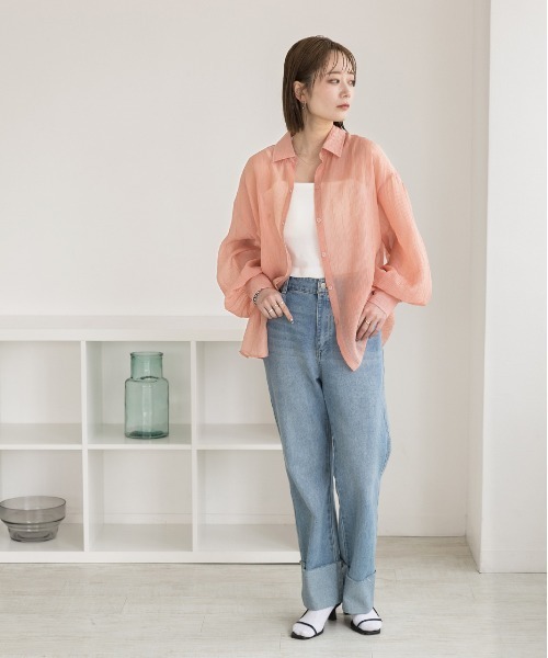 ad thie（アドティエ）の「サッカー素材 ビッグシアーシャツ（シャツ/ブラウス・レディース・ブルー/オフホワイト/ブラック/イエロー/ピンク/ライトグレー・FREE）」の10枚目の写真