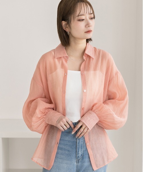 ad thie（アドティエ）の「サッカー素材 ビッグシアーシャツ（シャツ/ブラウス・レディース・ブルー/オフホワイト/ブラック/イエロー/ピンク/ライトグレー・FREE）」の11枚目の写真