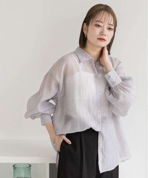 ad thie（アドティエ）の「サッカー素材 ビッグシアーシャツ（シャツ/ブラウス・レディース・ブルー/オフホワイト/ブラック/イエロー/ピンク/ライトグレー・FREE）」の20枚目の写真