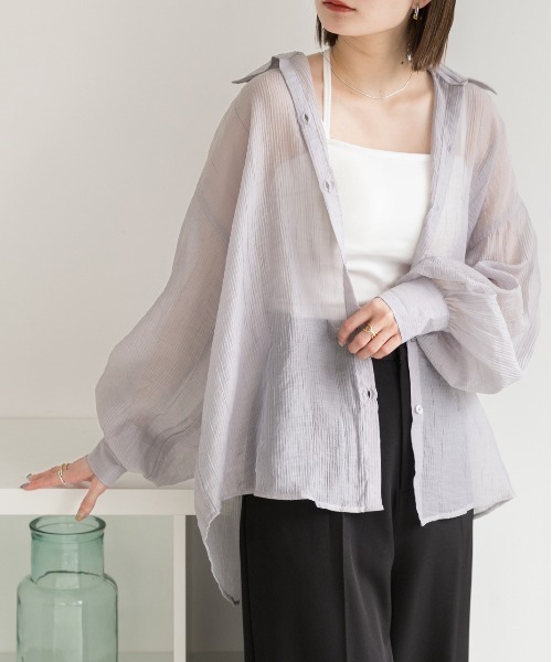 ad thie（アドティエ）の「サッカー素材 ビッグシアーシャツ（シャツ/ブラウス・レディース・ブルー/オフホワイト/ブラック/イエロー/ピンク/ライトグレー・FREE）」の21枚目の写真