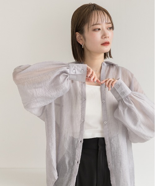 ad thie（アドティエ）の「サッカー素材 ビッグシアーシャツ（シャツ/ブラウス・レディース・ブルー/オフホワイト/ブラック/イエロー/ピンク/ライトグレー・FREE）」の22枚目の写真