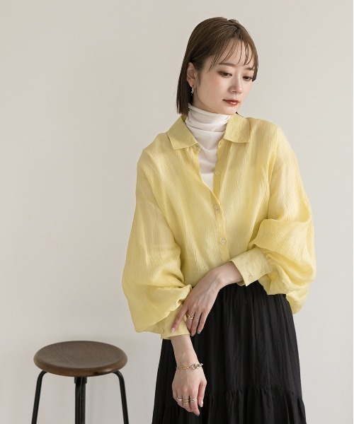 ad thie（アドティエ）の「サッカー素材 ビッグシアーシャツ（シャツ/ブラウス・レディース・ブルー/オフホワイト/ブラック/イエロー/ピンク/ライトグレー・FREE）」の8枚目の写真