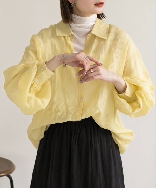 ad thie（アドティエ）の「サッカー素材 ビッグシアーシャツ（シャツ/ブラウス・レディース・ブルー/オフホワイト/ブラック/イエロー/ピンク/ライトグレー・FREE）」の9枚目の写真