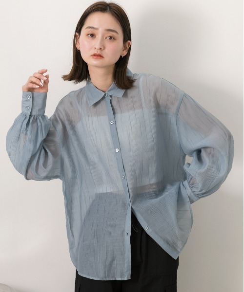 ad thie（アドティエ）の「サッカー素材 ビッグシアーシャツ（シャツ/ブラウス・レディース・ブルー/オフホワイト/ブラック/イエロー/ピンク/ライトグレー・FREE）」の14枚目の写真