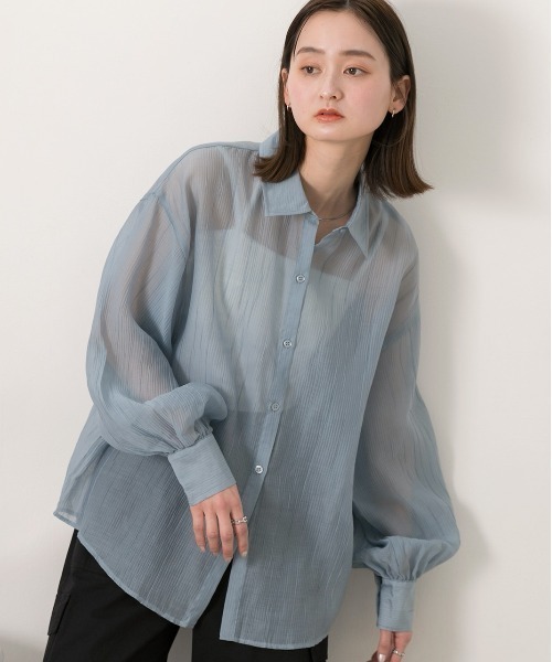 ad thie（アドティエ）の「サッカー素材 ビッグシアーシャツ（シャツ/ブラウス・レディース・ブルー/オフホワイト/ブラック/イエロー/ピンク/ライトグレー・FREE）」の15枚目の写真