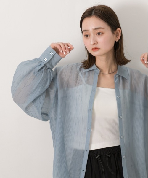 ad thie（アドティエ）の「サッカー素材 ビッグシアーシャツ（シャツ/ブラウス・レディース・ブルー/オフホワイト/ブラック/イエロー/ピンク/ライトグレー・FREE）」の17枚目の写真