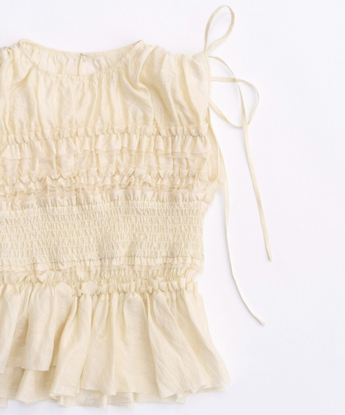 MAISON メゾン・フリル付きキャミソール ブラック S ロゴプリント MAISON SPECIAL キャミソール Ruffle Shirring Camisole