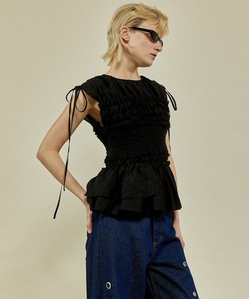 メゾンスペシャル ブラウス シャーリングフリルトップ MAISON SPECIAL（メゾンスペシャル）の「Shirring Frills Top