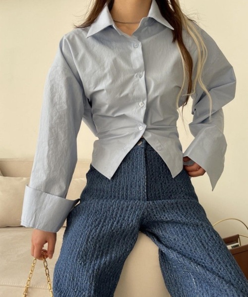 シャツ　ブラウス　背面　紐　長袖 シャツ ひもの通販