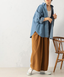 ギャザー使い長袖デニムシャツ