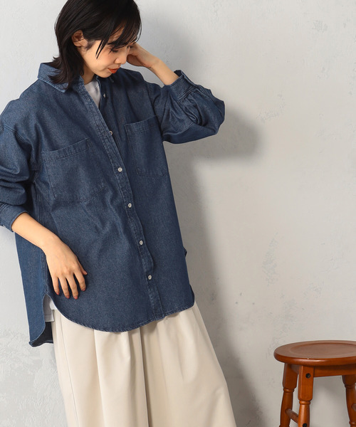 FOUND GOOD（ファウンドグッド）の「ギャザー使い長袖デニムシャツ（シャツ/ブラウス・レディース・ブルー系5/ネイビー・S/M/L）」の2枚目の写真