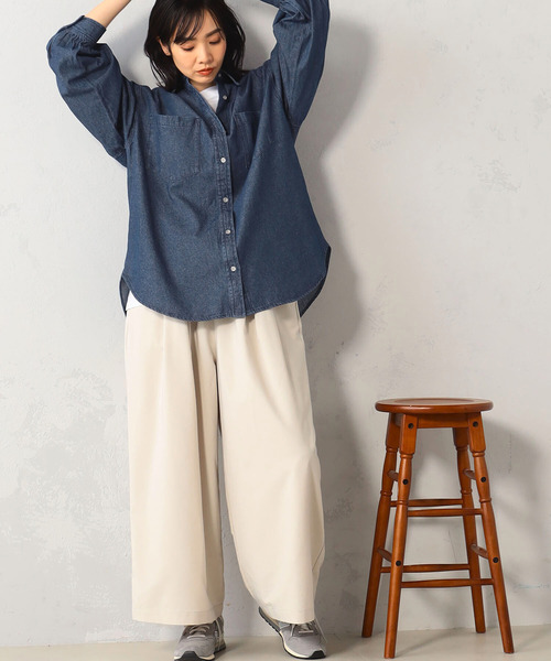 FOUND GOOD（ファウンドグッド）の「ギャザー使い長袖デニムシャツ（シャツ/ブラウス・レディース・ブルー系5/ネイビー・S/M/L）」の3枚目の写真