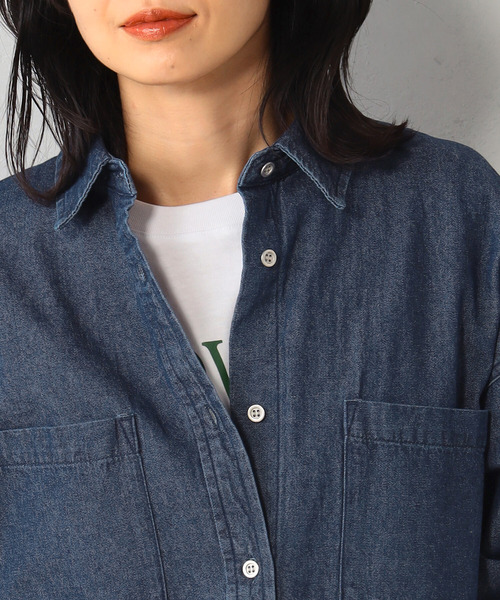 FOUND GOOD（ファウンドグッド）の「ギャザー使い長袖デニムシャツ（シャツ/ブラウス・レディース・ブルー系5/ネイビー・S/M/L）」の4枚目の写真