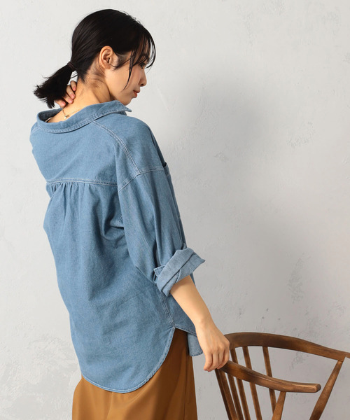 FOUND GOOD（ファウンドグッド）の「ギャザー使い長袖デニムシャツ（シャツ/ブラウス・レディース・ブルー系5/ネイビー・S/M/L）」の10枚目の写真