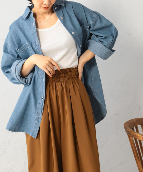 FOUND GOOD（ファウンドグッド）の「ギャザー使い長袖デニムシャツ（シャツ/ブラウス・レディース・ブルー系5/ネイビー・S/M/L）」の7枚目の写真