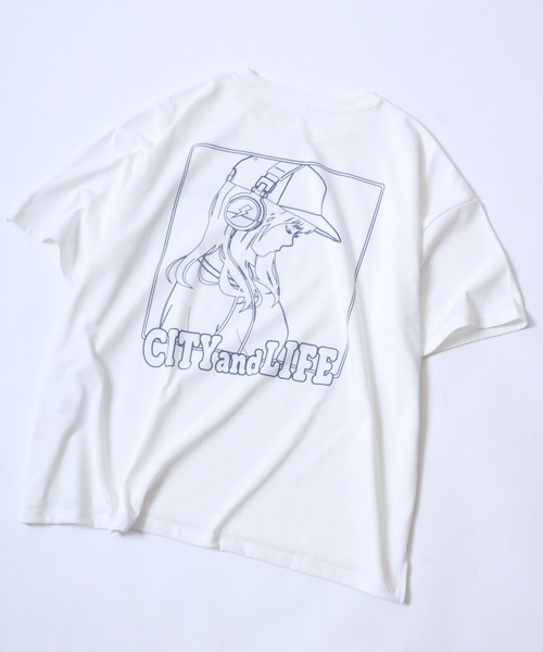 【セール】EMO Girl Print&Logo Street TShirt/ガールプリント&ロゴプリント ストリート Tシャツ 半袖T