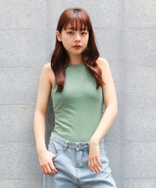 sevens(セブンズ)の「【sevens】カップ付きラメテレコタンクトップ(タンクトップ・レディース・ピンクベージュ/シルバー/グリーン/ブラック/サックスブルー・FREE)」の7枚目の写真