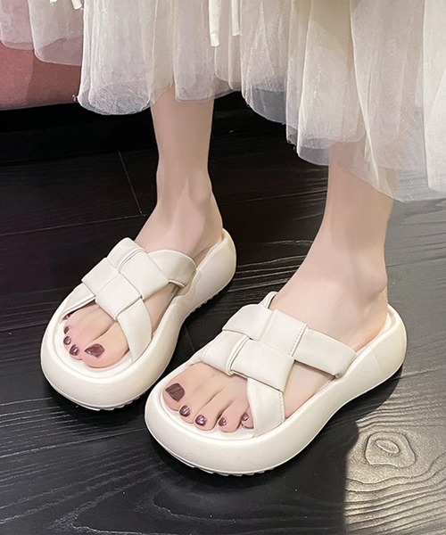 Lace Ladies(レースレディース)の「メッシュ ベルト 厚底 コンフォートサンダル(サンダル・レディース・ブラック/ベージュ/アイボリー・ 25/24.5/22.5/24/23/23.5)」の1枚目の写真