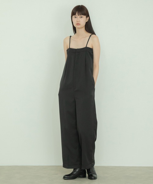 ブラックロングサロペット セール】ツイルベアトップサロペット / ロンパース 背中開き