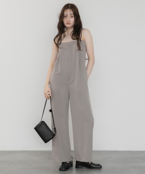 セール】ツイルベアトップサロペット / ロンパース 背中開き ロング丈