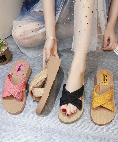 Miniministore(ミニミニストア)の「厚底サンダルジュート風クロスサンダル美脚(サンダル・レディース・ピンク/イエロー/ベージュ/ブラック・24.0cm/23.0cm/25.0cm/24.5cm/23.5cm)」の8枚目の写真