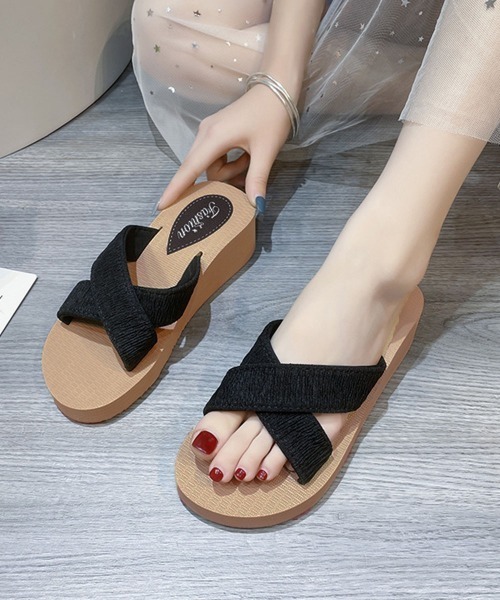 Miniministore(ミニミニストア)の「厚底サンダルジュート風クロスサンダル美脚(サンダル・レディース・ピンク/イエロー/ベージュ/ブラック・24.0cm/23.0cm/25.0cm/24.5cm/23.5cm)」の10枚目の写真