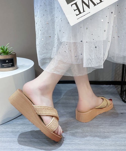 Miniministore(ミニミニストア)の「厚底サンダルジュート風クロスサンダル美脚(サンダル・レディース・ピンク/イエロー/ベージュ/ブラック・24.0cm/23.0cm/25.0cm/24.5cm/23.5cm)」の13枚目の写真